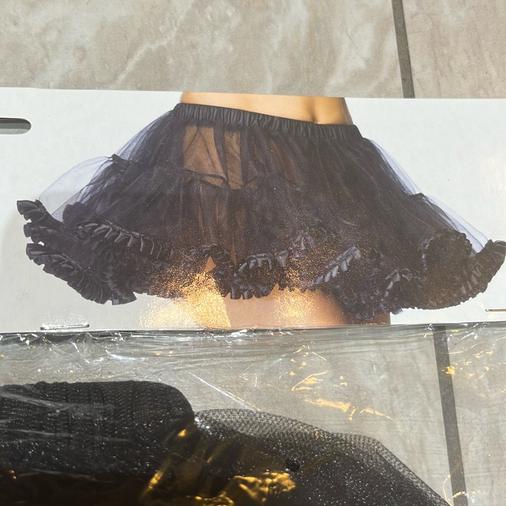 NWT leg Avenue petticoat black satin trim a1700 one size tutu mini skirt costume